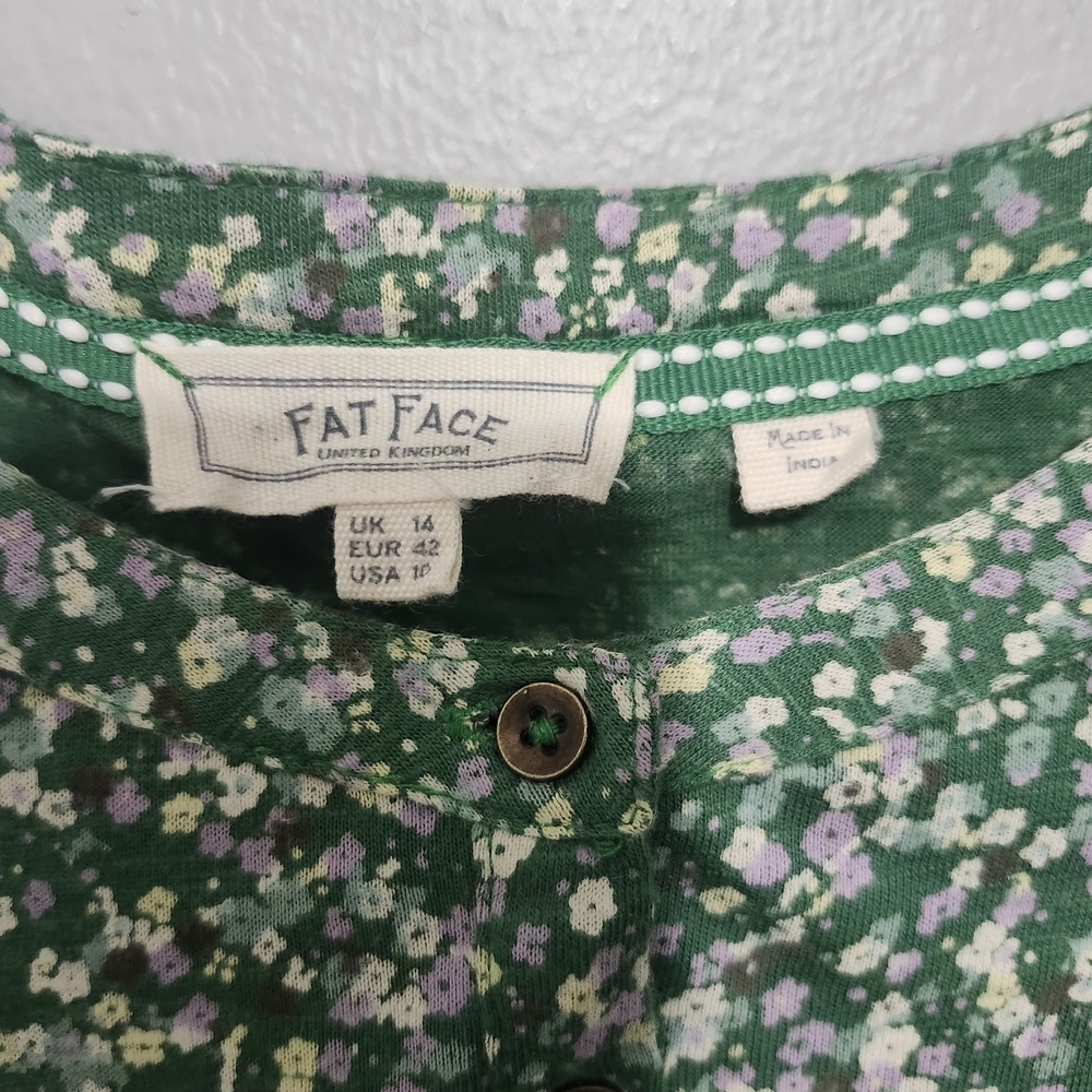 Fat Face Green White Floral Tunic Size 10 - Picture 3 of 7